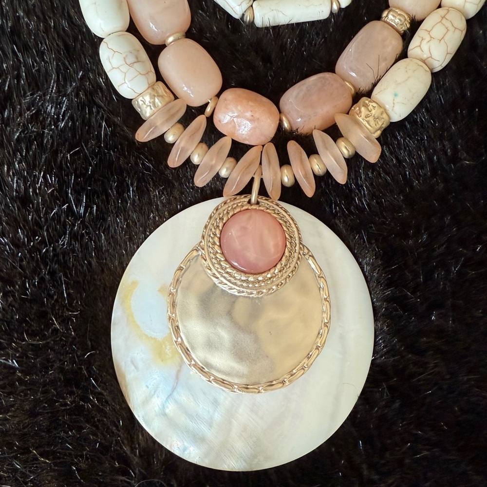 Chico's Peach and Cream Multi-Strand Necklace with Pendant - Picture 2 of 4